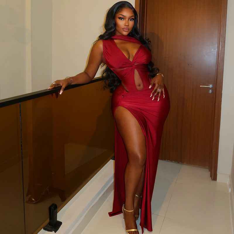 Solid Color Asymmetric  Pleated Dress