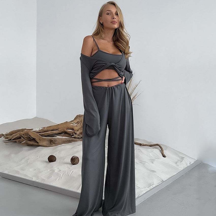 Sleepwear Three Piece Set Comfortable Pajamas Casual Bedset