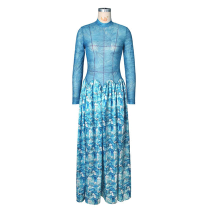Summer Mesh Floral Print Dress Abstract Flowy Boho Style