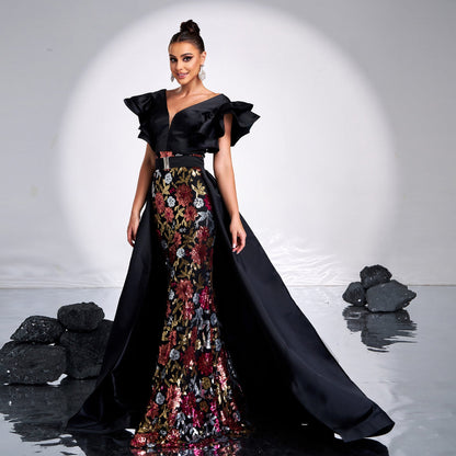 Slim Fit Sheath Elegant Sequined Fishtail Evening Dress