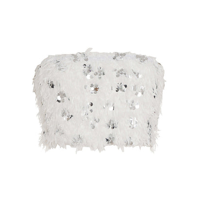 White Sequined Furry Bottoms Set