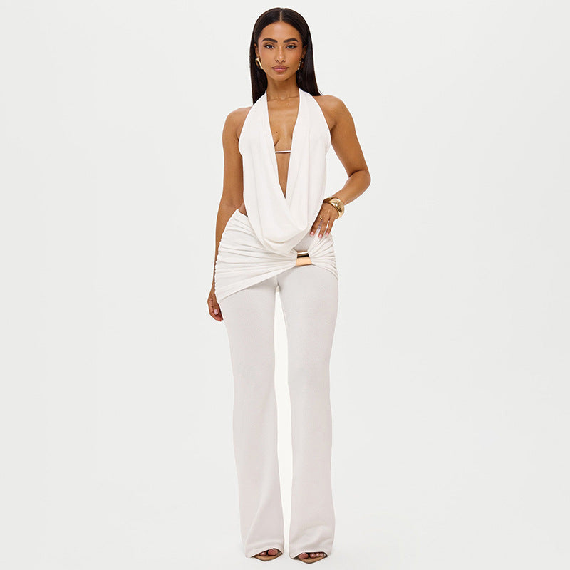 Women's Backless Jumpsuit Two Piece Set