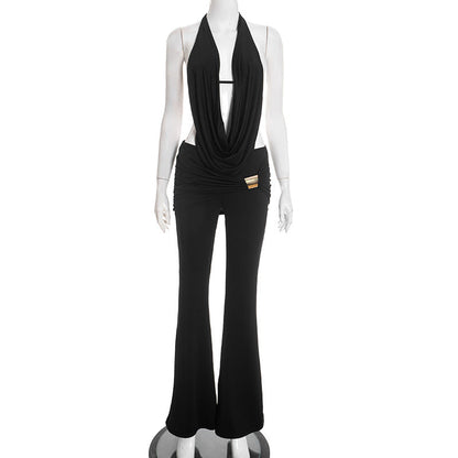 Women's Backless Jumpsuit Two Piece Set