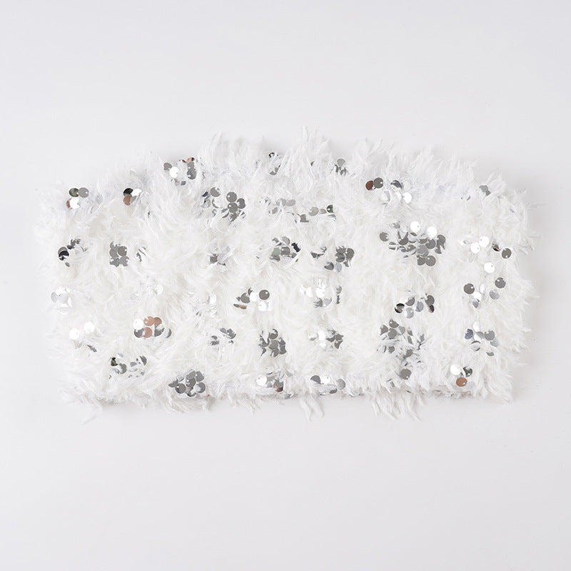 White Sequined Furry Bottoms Set