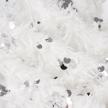 White Sequined Furry Bottoms Set