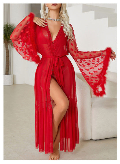 Mesh Nightgown Seductive Cardigan Pajamas