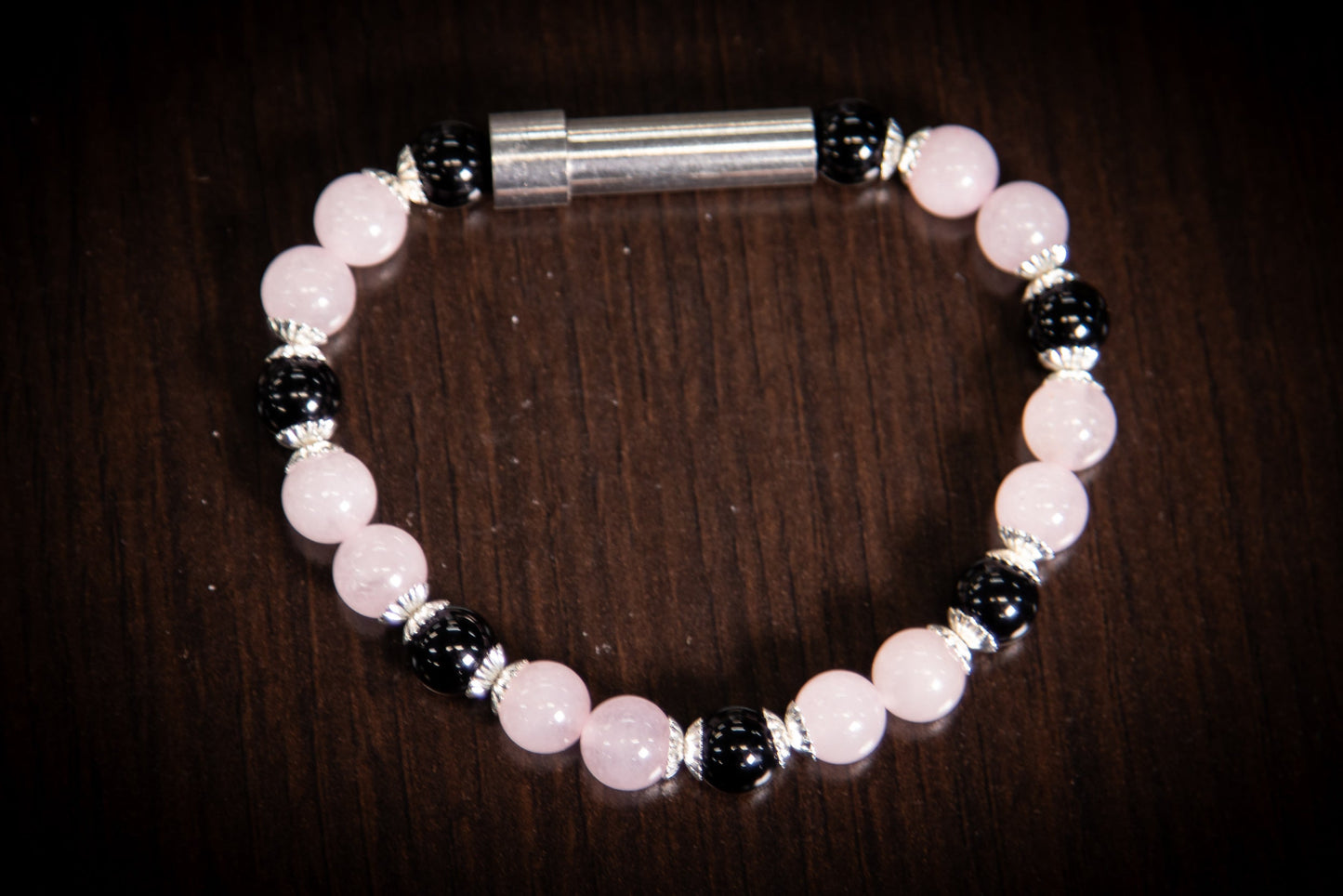 Rose Quartz and Onyx Healing Bracelet for Hair Fur or Ash